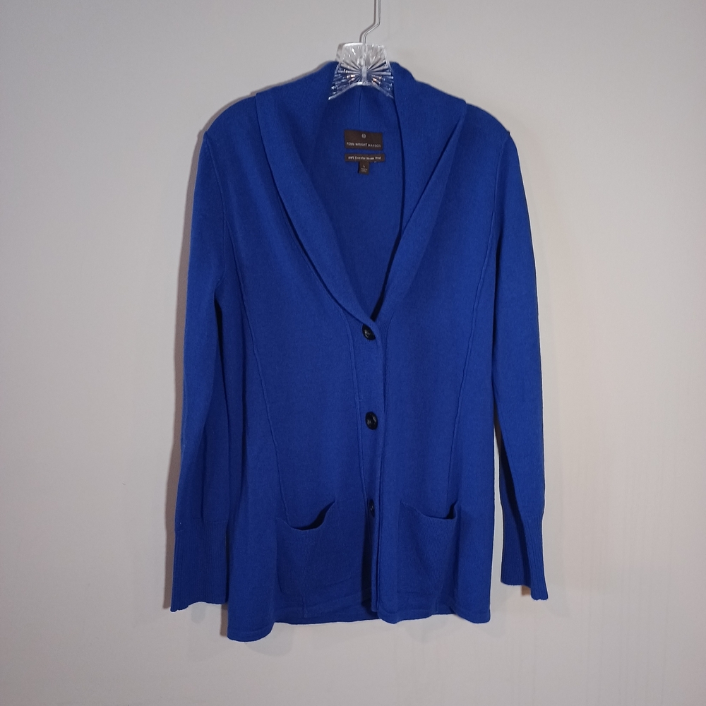 Fenn Wright Manson Cardigan Sweater Merino Wool Blue Size L